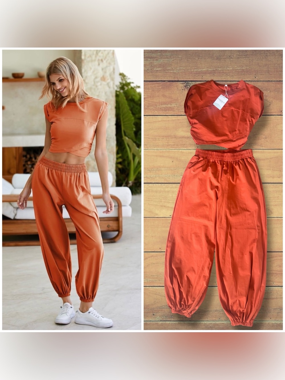 NEW Two Piece Orange Jogger Pants Set - Medium